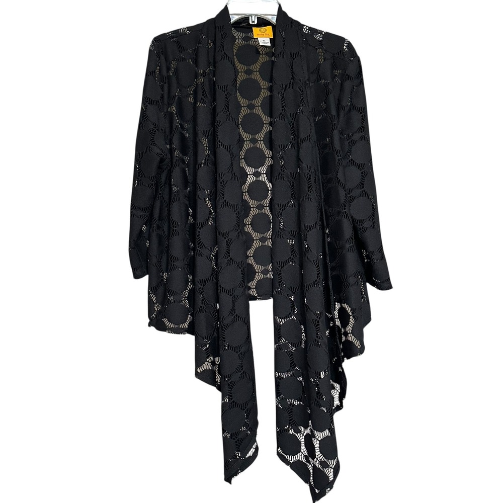 Ruby Rd Black Net Lace Circle Open‎ Front Waterfall Cardigan Shawl XL Whimsigoth